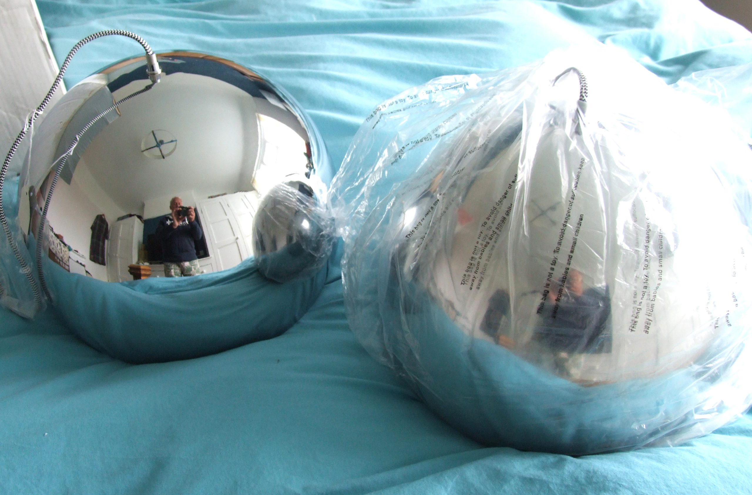 Chrome Hanging Globe Light Pair