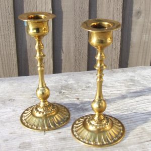 Vintage Brass Short Candlestick Pair